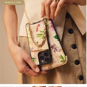 Bandolier full bundle lily floral  case + pouch chain strap & wristlet 14pro max